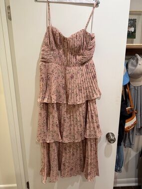 Lulu's Blush Pink Floral Tiered Midi Dress